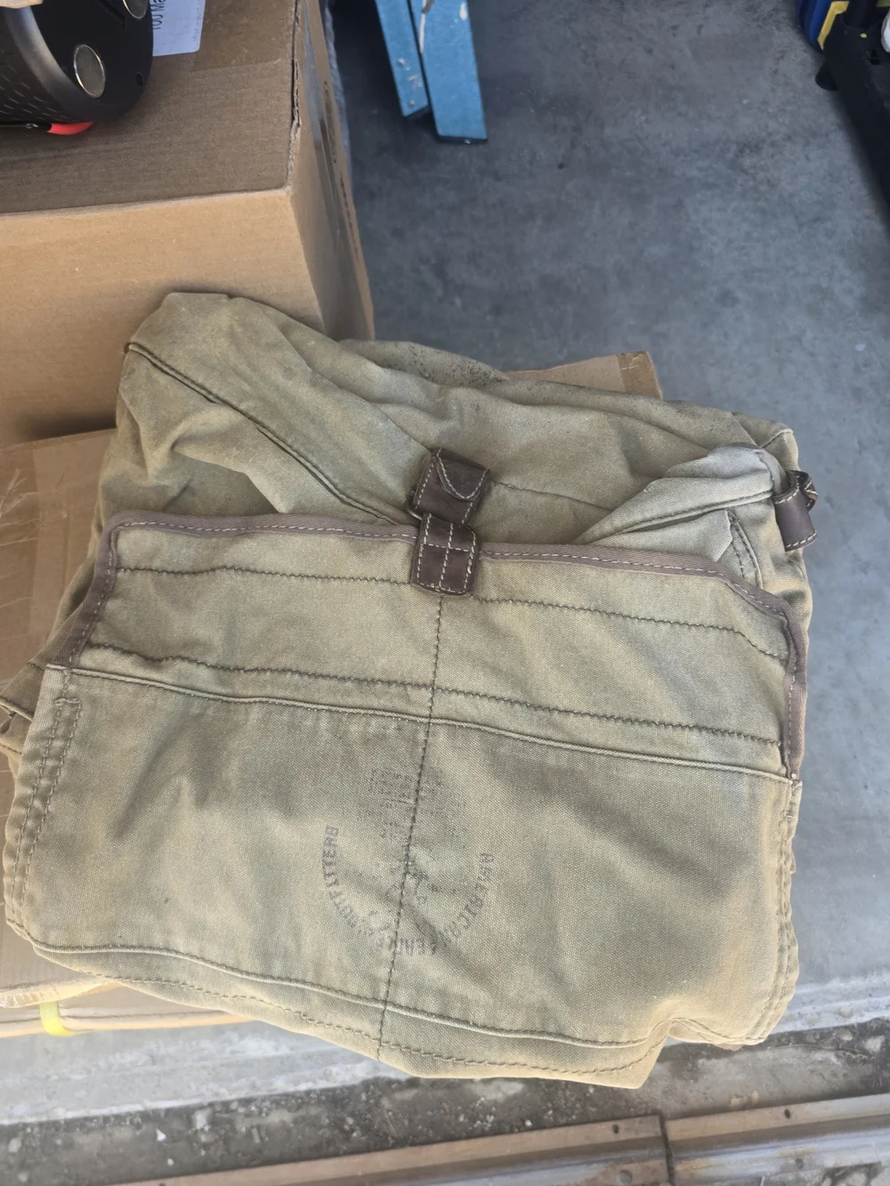American Eagle Outfitters Olive Green Canvas Messenger Bag with Brown Trim